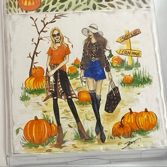 Rongrong Girls Fall Ceramic Coasters Set of 8 - Picture 2 of 7